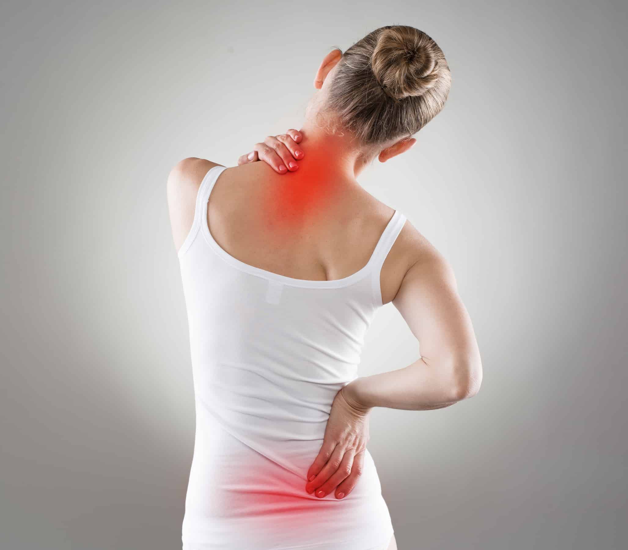 Spine osteoporosis. Spinal cord problems on woman’s back